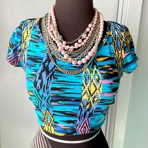 Small blue tribal crop top